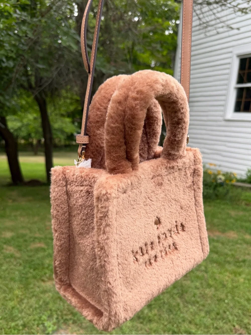 Kate Spade Ellie Faux Fur Small Tote Light Fawn Crossbody Bag NWT